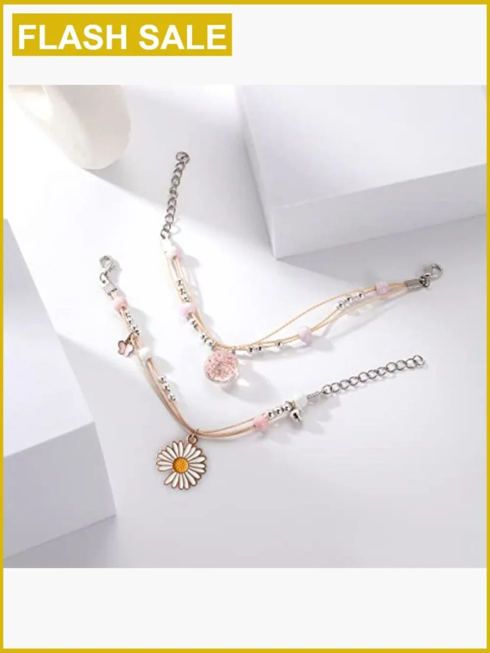 Beaded Charm Bracelet Set for Teen Girls - 4 Pack Stretch